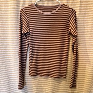 Brandy Melville Leah Brown and Pink Striped Long Sleeve Top